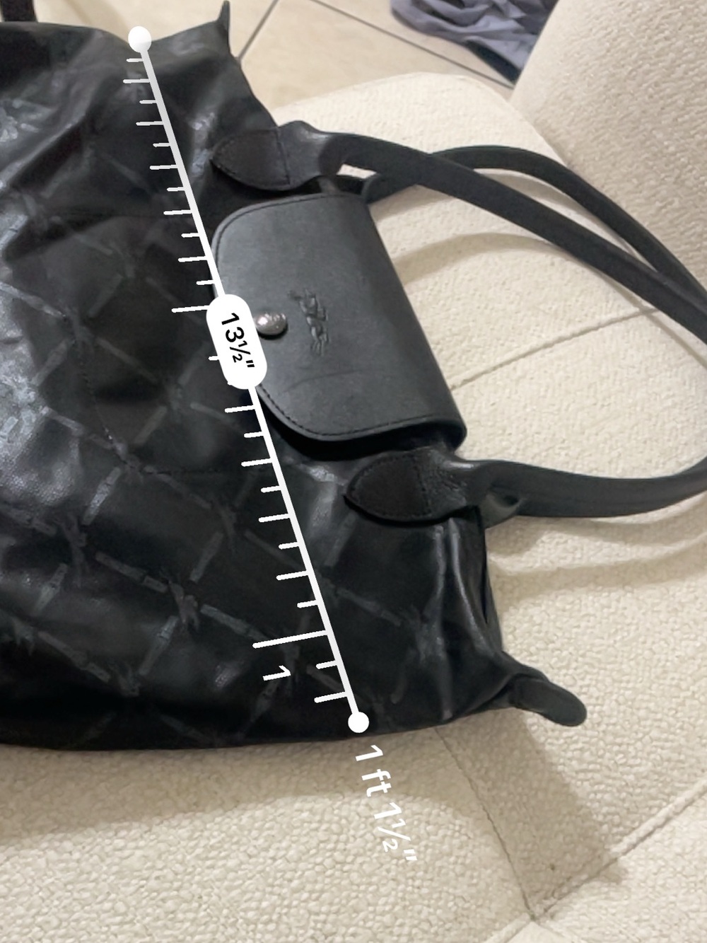 Longchamp Black Leather-Trimmed Tote with Printed Nylon - Picture 4 of 14